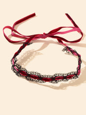 Vintage Black Lace Long Red Velvet Bow-knot Tie Banquet Ribbon Choker Necklace-1 width=100 