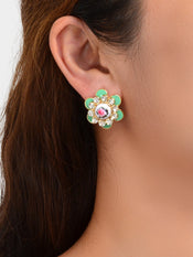 Bohemian Ethnic Rhinestone Decoration Green Enamel Flower Stud Festival Earrings-1 width=100 