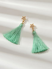 Bohemian Ethnic Jewellery Rhinestone Star Green Tassel Dangle Holiday Earrings-1 width=100 