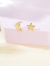 Starry Night Delight Moon and Stars Stud Earrings - Sparkle Under the Moonlight-2 width=100 