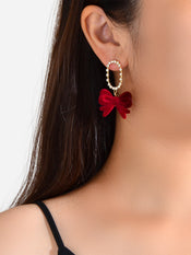 Sparkly Ribbon Bow Dangle Rhinestone Winered Vintage Square Bow Tie Earrings-1 width=100 