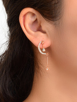 Wedding Rosegold Rhinestone Moon Dangle Drop Chandelier Teardrop Bridal Earrings-1 width=100 