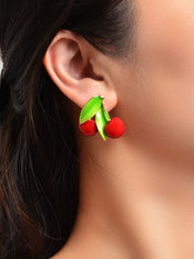 Exquisite Green Leaf Red Cherry Cute Stud Earrings Ladies Fruit Jewellery Gift-1 width=100 