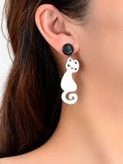 Lovely Asymmetrical White Black Acrylic Lovers Cat Creative Earrings Animal Stud-1 width=100 