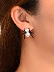 Faux Pearl Black Spider Stud Earrings Girls Costume Party Exaggeration Accessory-1 width=100 
