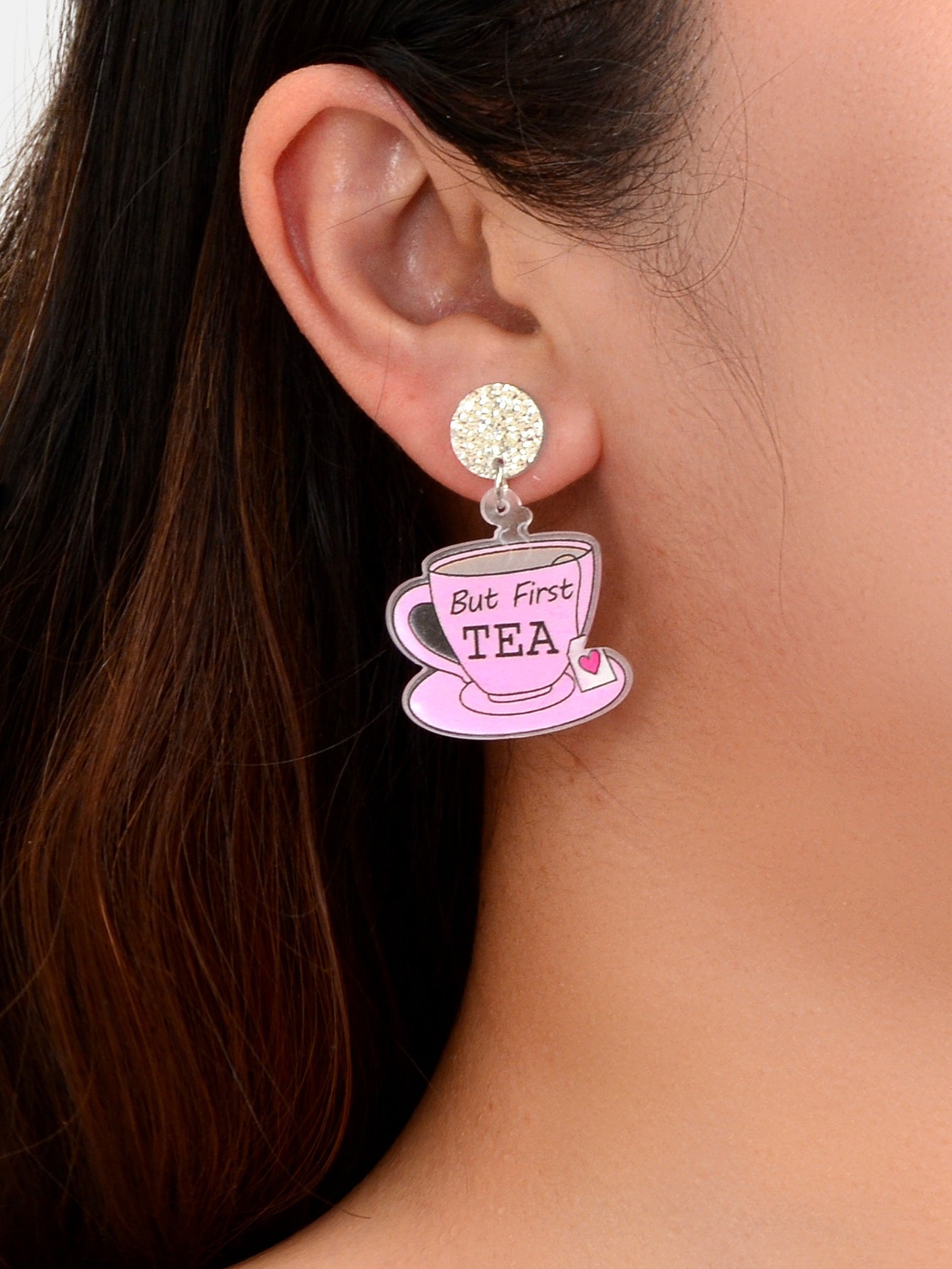 Personality Creative Acrylic Tea Cup Design Pendant Lightweight Earrings-1