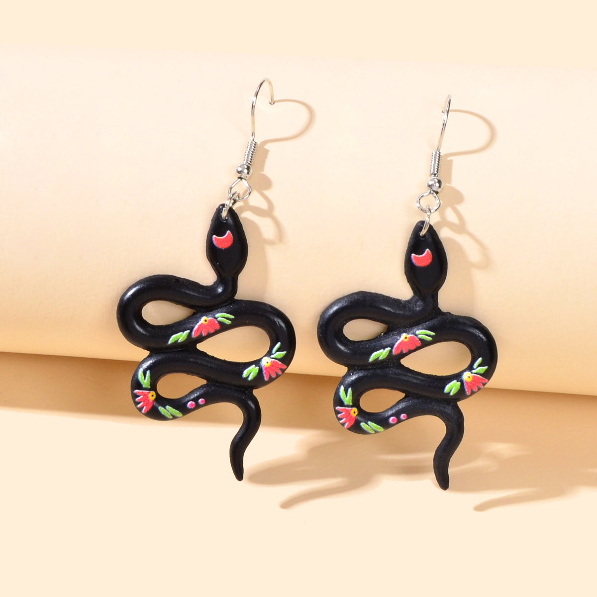 Punk Hip Hop Style Jewelry Black Resin Snake Dangle Statement Earrings for Women-1