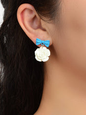 Elegant Jewellery Blue Bow Tie White Resin Flower Dangle Pierced Party Earrings-1 width=100 