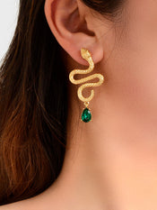 Snake Drop Earrings Dangle Big Green Rhinestone Emerald Charm Stud Punk Jewelry-1 width=100 
