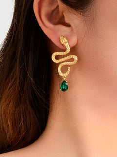 Snake Drop Earrings Dangle Big Green Rhinestone Emerald Charm Stud Punk Jewelry-1