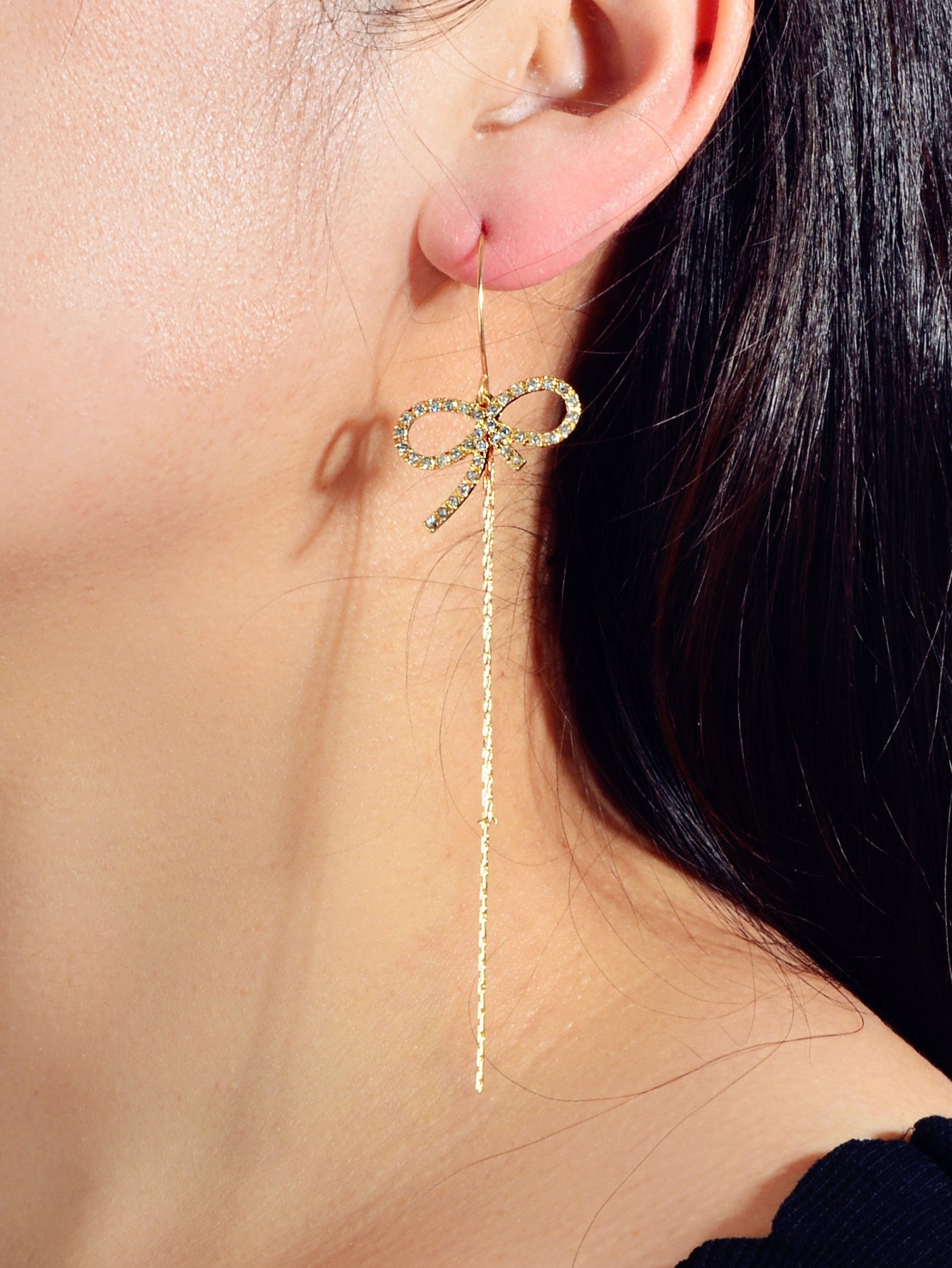 Trendy Female Jewellery Rhinestone Long Chain Bowknot Pendant Earrings for Women-1