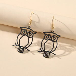 Punk Designer Jewellery Gothic Black Hollow out Owl Dangle Minimalist Earrings-1
