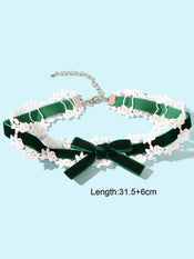 90s White Lace Flower Black Velvet Bowknot Tattoo Choker Necklace Grunge Collar-4 width=100 