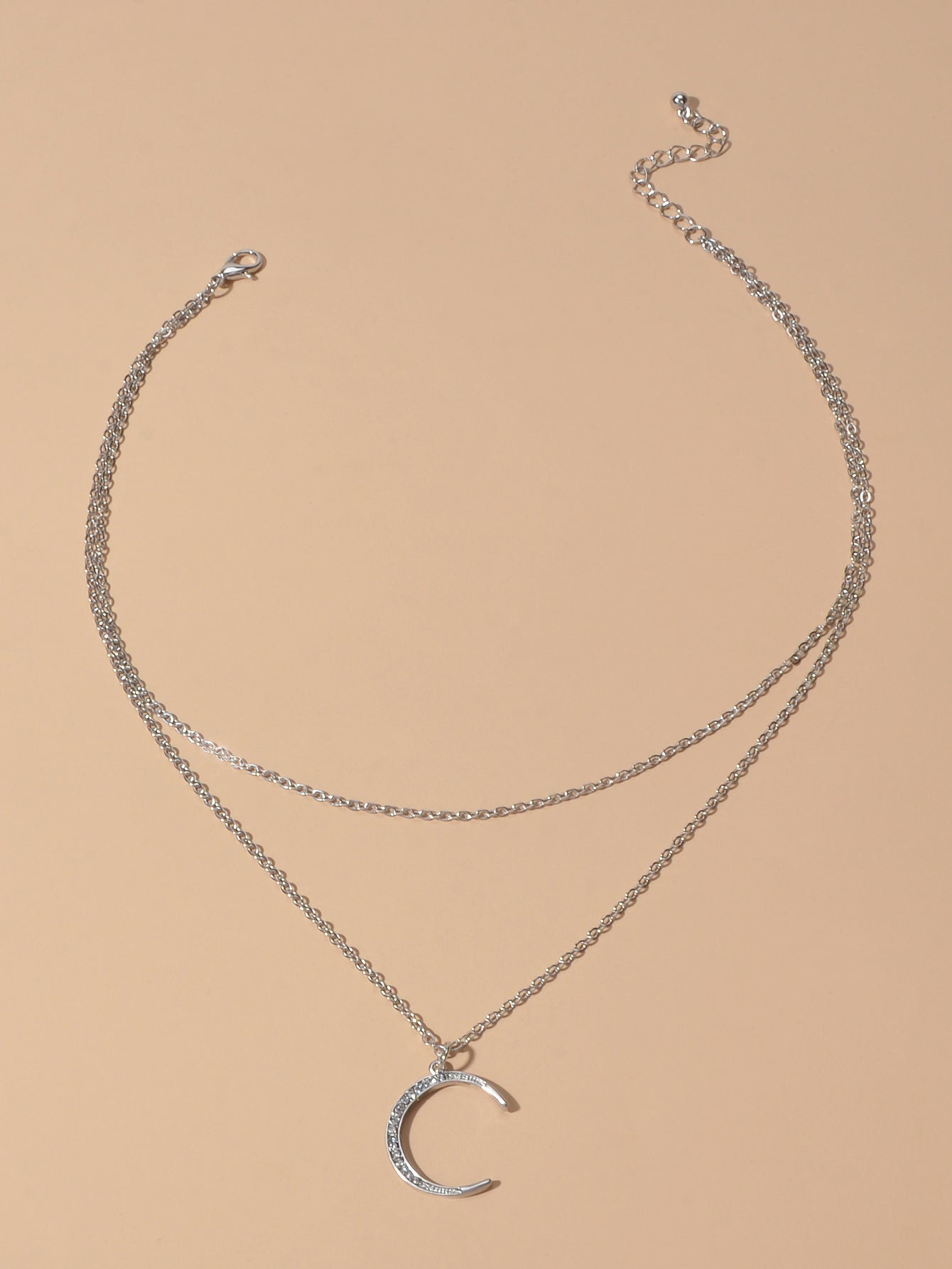 Women Accessories Double layer Chain with Rhinestone Moon Charm Trendy Necklace-1