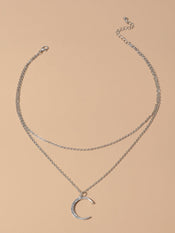 Women Accessories Double layer Chain with Rhinestone Moon Charm Trendy Necklace-1 width=100 