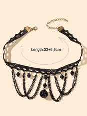 Halloween Retro Necklace Black Bead Charm Lace Neck Tassel Chain Collar Choker-1 width=100 