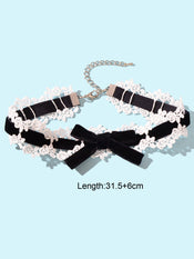 90s White Lace Flower Black Velvet Bowknot Tattoo Choker Necklace Grunge Collar-1 width=100 