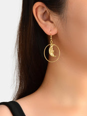 Gold Circle Moon Charm Dangle Earrings Minimalist Party Accessories Jewellery-1 width=100 