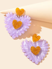 Sweet Holiday Acrylic Purple Flower Heart Earrings Valentine's Day Gift Jewelry-1 width=100 