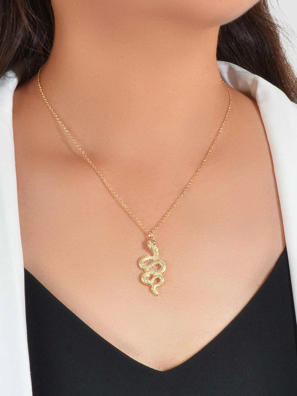 AU Post Punk Jewelry Gold Chain Snake Pendant Necklace Fashion Women Accessories-0