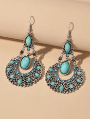 Bohemian Tribal Ethnic Antique Silver Rhinestone Hollow Water Drop Chic Earrings-2 width=100 