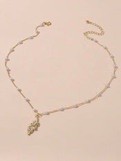 Feelontop Fashion Jewellery Pearl Gold Leaf Pendant Necklace Women Accessories-1 width=100 