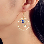 Star Moon Planet Globe Circle Asymmetric Dangle Women Teens Round Hoop Earrings-1 width=100 
