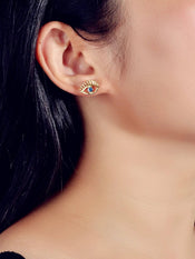 Blue Hotpink Rhinestone Decor Eye Shape Stud Earrings Women Girls Dainty Gifts-1 width=100 