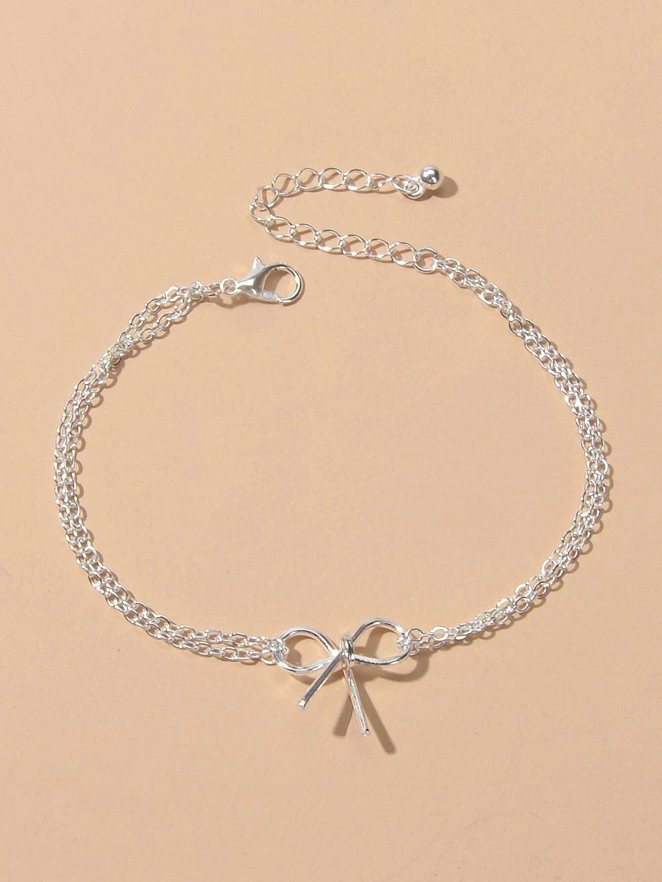 Minimalist Summer Gold Silver Bow Double Layer Chain Anklet Holiday Foot Jewelry-1