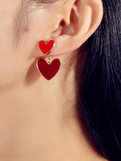 Personality Red Enamel Heart Stud Earrings Women Girls Ear Jacket Dainty Gifts-1 width=100 