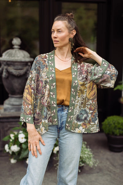 "Love Grows Wild" Bamboo Cropped Kimono