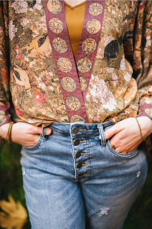 "Dream Weaver" Cropped Bamboo Kimono Cardigan with Zodiac