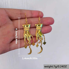 "Crysta" Hand, Stars, and Moon Earrings
