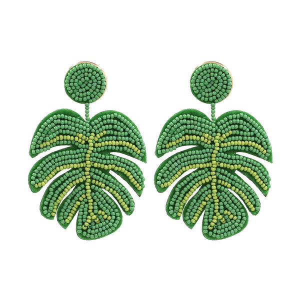 Hand-woven Rice Bead Leaf Earrings