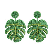 Hand-woven Rice Bead Leaf Earrings width=100 