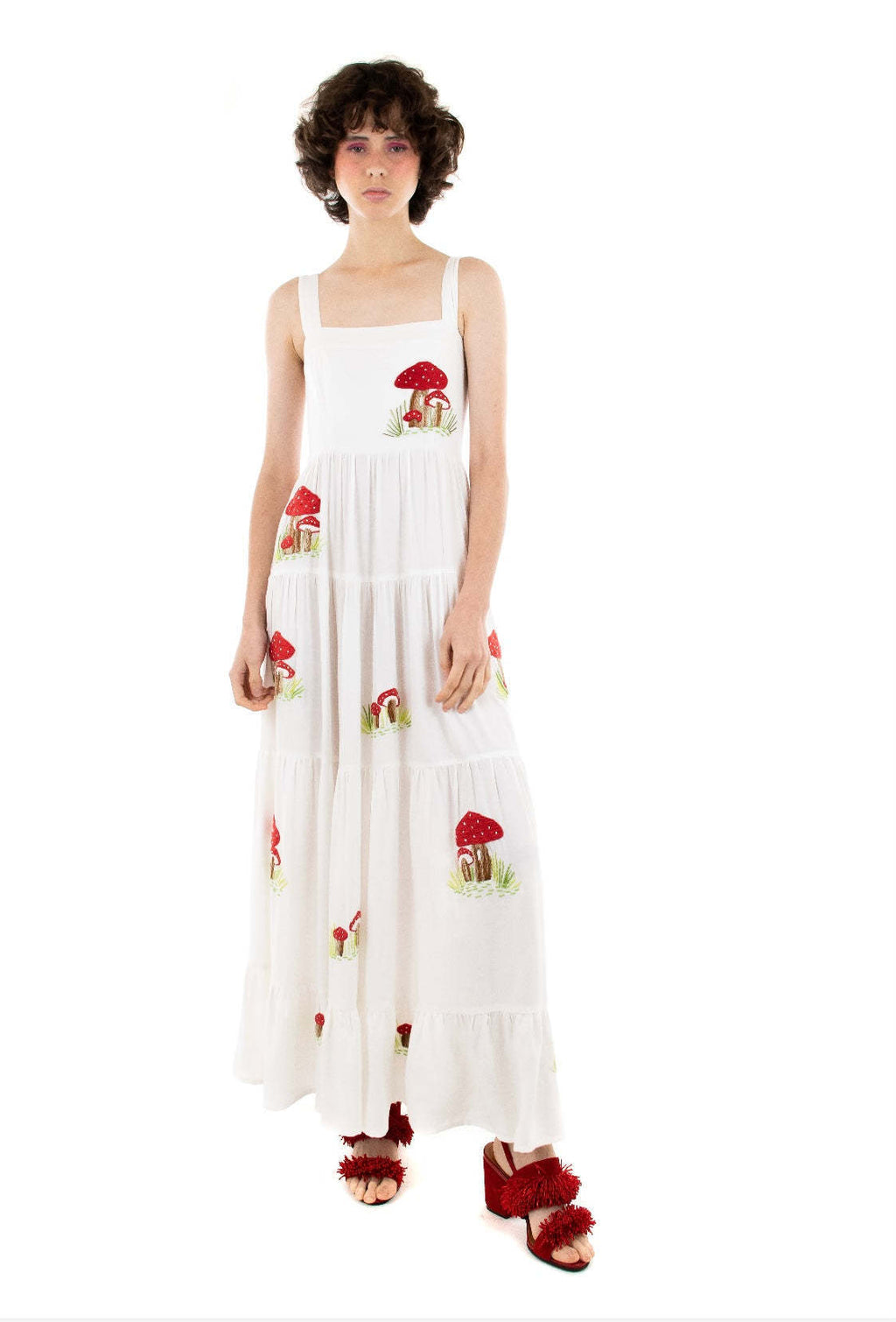 "Norma" White Mushroom Maxi Dress