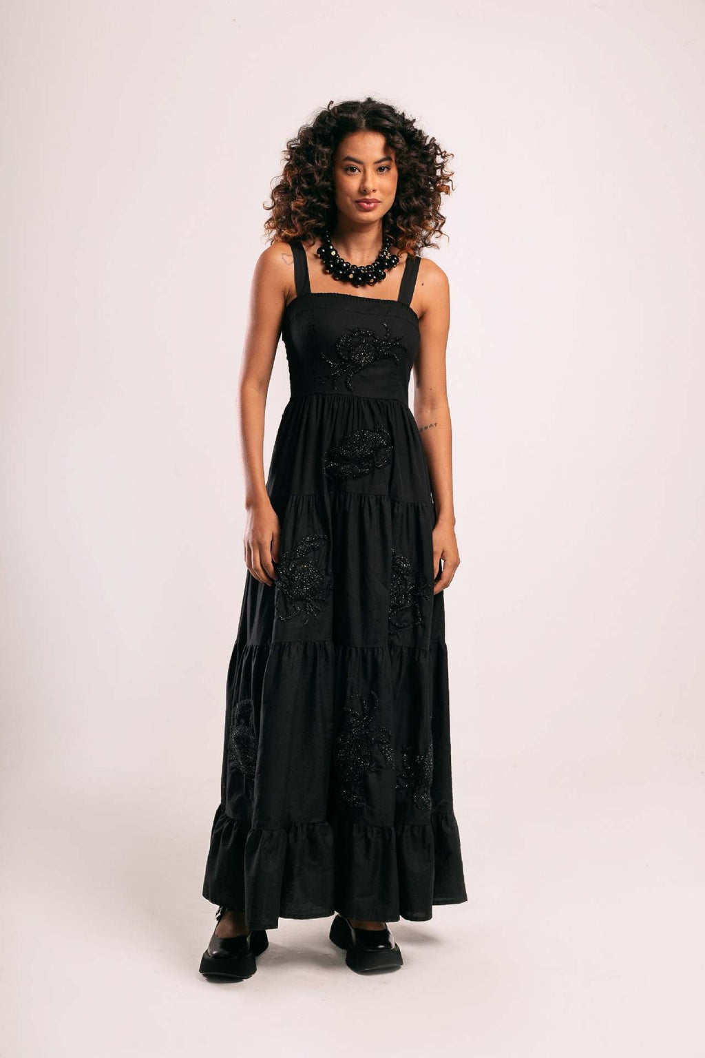 "Maxine" Black Crab Maxi Dress