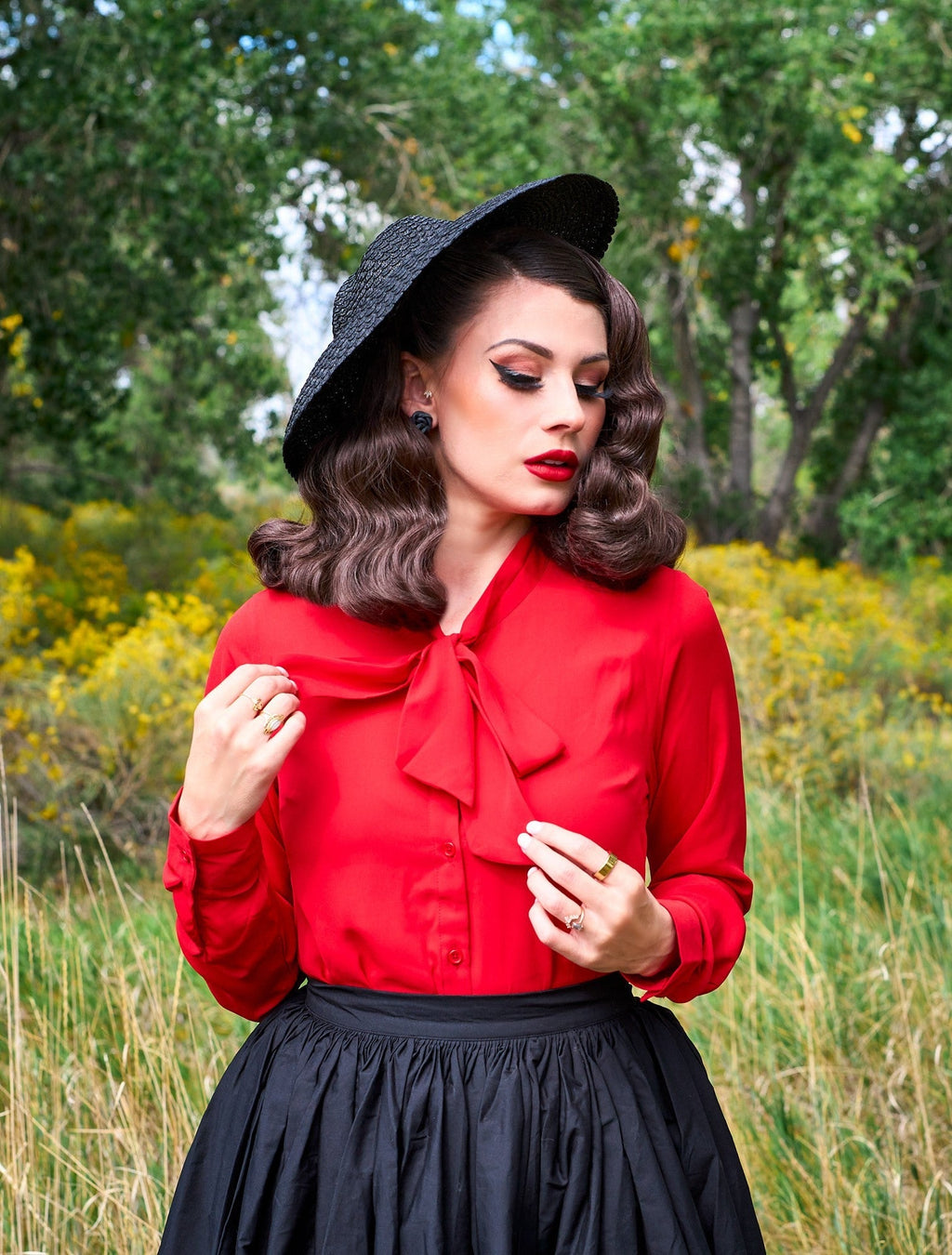 Helen Retro Blouse in Red-0