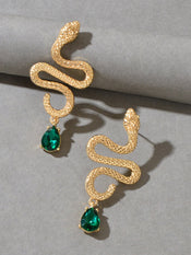 Snake Drop Earrings Dangle Big Green Rhinestone Emerald Charm Stud Punk Jewelry-2 width=100 