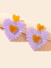 Sweet Holiday Acrylic Purple Flower Heart Earrings Valentine's Day Gift Jewelry-2 width=100 