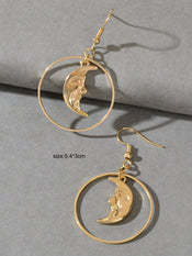 Gold Circle Moon Charm Dangle Earrings Minimalist Party Accessories Jewellery-2 width=100 