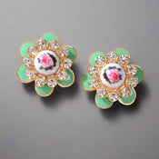 Bohemian Ethnic Rhinestone Decoration Green Enamel Flower Stud Festival Earrings-2 width=100 