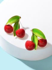 Exquisite Green Leaf Red Cherry Cute Stud Earrings Ladies Fruit Jewellery Gift-2 width=100 