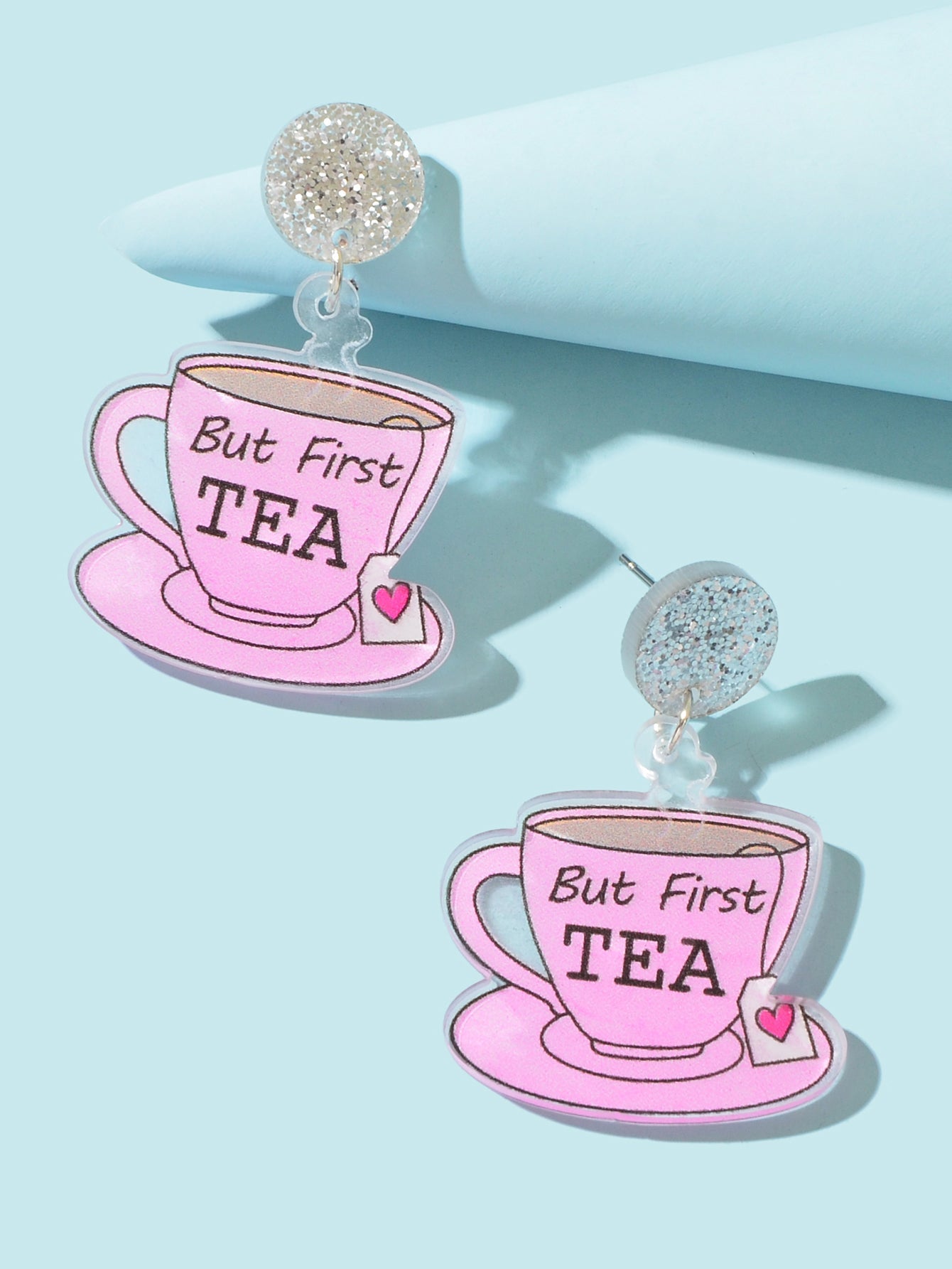 Personality Creative Acrylic Tea Cup Design Pendant Lightweight Earrings-2