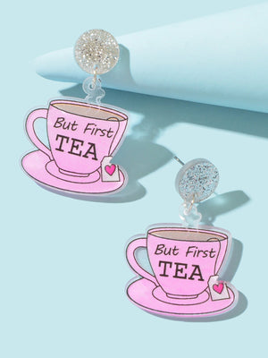 Personality Creative Acrylic Tea Cup Design Pendant Lightweight Earrings-2