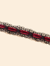 Vintage Black Lace Long Red Velvet Bow-knot Tie Banquet Ribbon Choker Necklace-2 width=100 