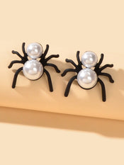 Faux Pearl Black Spider Stud Earrings Girls Costume Party Exaggeration Accessory-2 width=100 