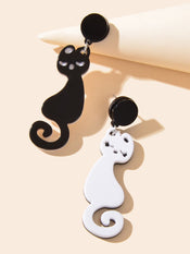 Lovely Asymmetrical White Black Acrylic Lovers Cat Creative Earrings Animal Stud-2 width=100 