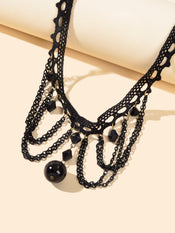 Halloween Retro Necklace Black Bead Charm Lace Neck Tassel Chain Collar Choker-2 width=100 