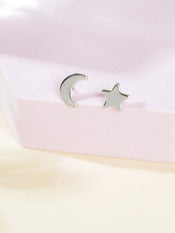 Starry Night Delight Moon and Stars Stud Earrings - Sparkle Under the Moonlight-3 width=100 